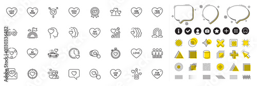 Set of Friend, Be good and Love her line icons for web app. Design elements, Social media icons. Honeymoon travel, Love letter, Ask me icons. Hold heart, Lgbt, Be mine signs. Vector