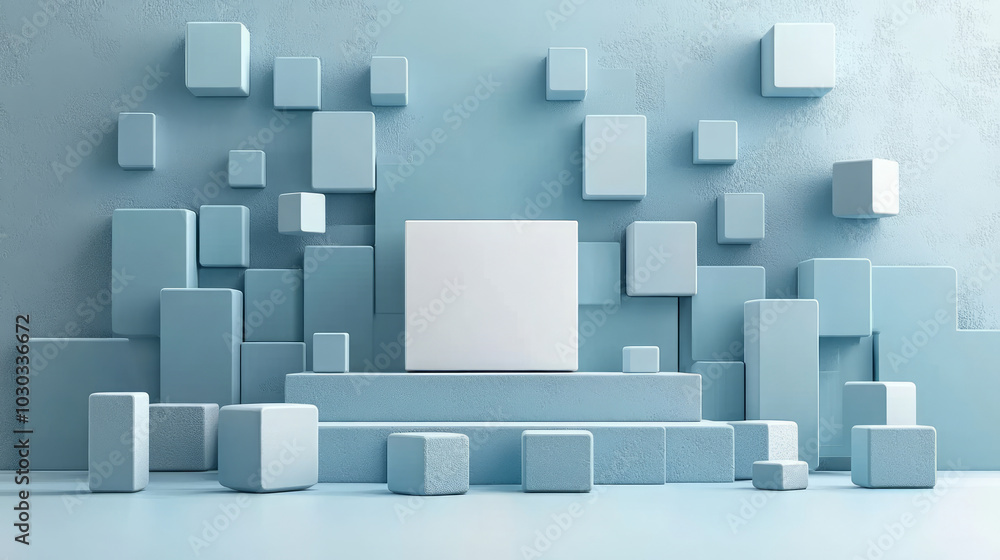 3D render blue cube combo product booth background 3D render blue cube combo product booth background