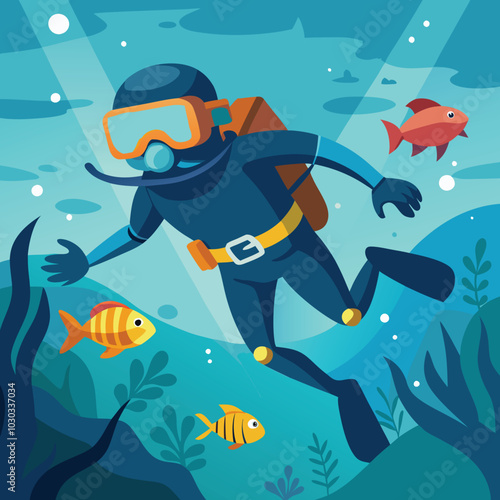 scuba diver diving vector illustration graphic design