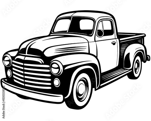 vintage farm pickup truck silhouette vector