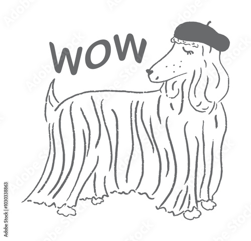 Afghan hound dog black and white graphic drawing art