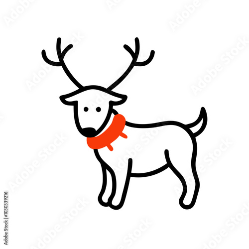 Dog in a reindeer costume with antlers and a red scarf 