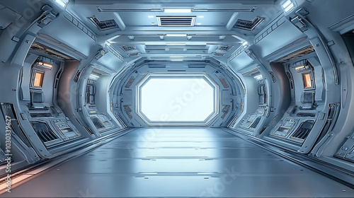 Fototapeta Naklejka Na Ścianę i Meble -  3D rendering of white Tech capsule interior space background