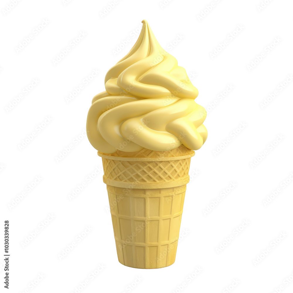 PNG pastel yellow ice cream swirl served in a crisp waffle cone 3d icon, cartoon style minimal on transparent, isolate on white background PNG pastel yellow ice cream swirl served in a crisp waffle cone 3d icon, cartoon style minimal on transparent, isolate on white background