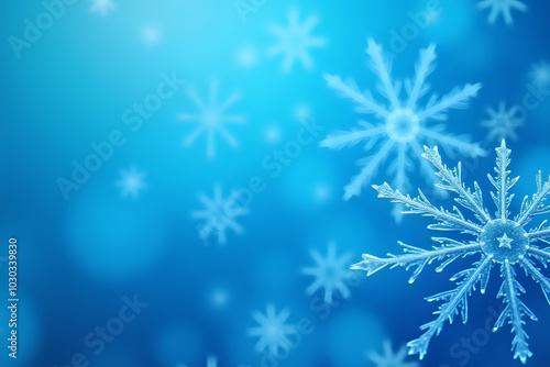 Delicate Snowflakes with Colorful Bokeh Lights Background 