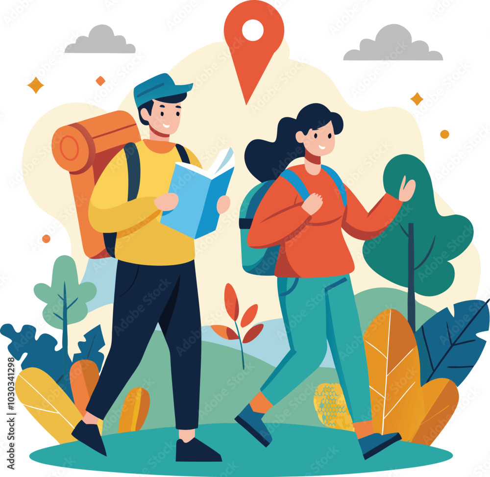 Fototapeta premium backpackers tourister travel vector illustration graphic design