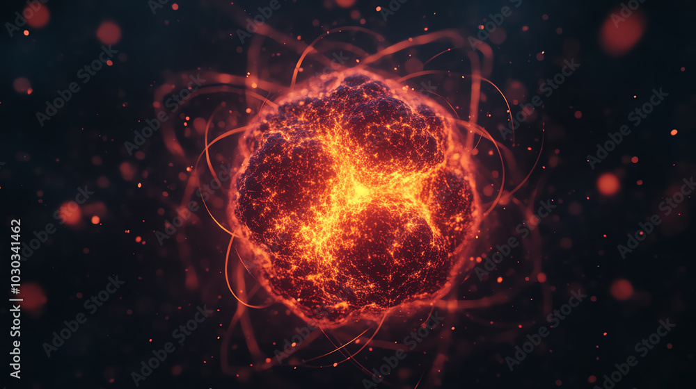 Obraz premium A vibrant and glowing representation of a molecular structure, showcasing energy and movement with a dark background, symbolizing scientific discovery and innovation.
