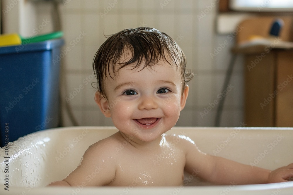 smiling and happy little boy in his bathtub taking his bath and playing with the water. smiling and happy little boy in his bathtub taking his bath and playing with the water.