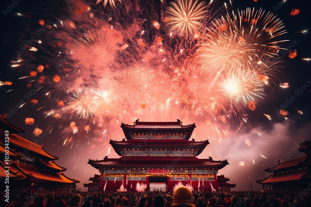 Fototapeta premium Asian traditional zodiac new year celebration, people appreciate culture heritage Generative AI