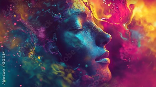 A painting of a purple and orange dye is shown