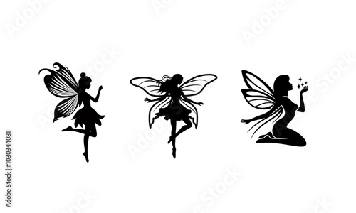 Fairy  Silhouette Set logo icon in black and white