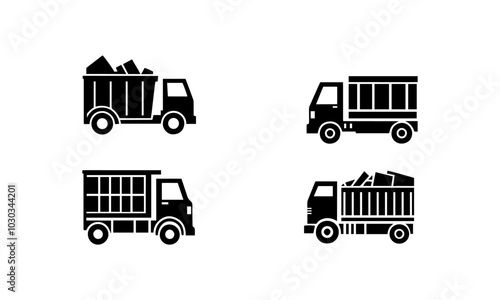 Dumpster Silhouette Set logo icon in black and white 2