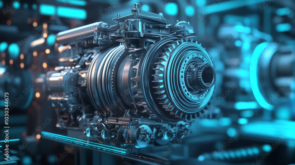 An engineering designer utilizes 3D CAD software to create a digital model of an industrial engine, displayed on a computer screen in a manufacturing factory setting, showcasing advanced mechanical de An engineering designer utilizes 3D CAD software to create a digital model of an industrial engine, displayed on a computer screen in a manufacturing factory setting, showcasing advanced mechanical de