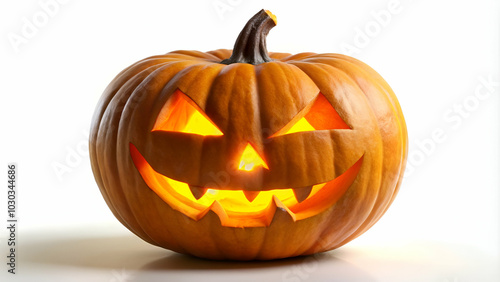 A carved jack-o'-lantern pumpkin with an inner glow.