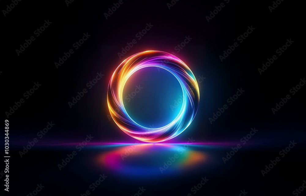A glowing, multi-colored circle on a black background. The circle is made of neon lights that create a vibrant, abstract effect. A glowing, multi-colored circle on a black background. The circle is made of neon lights that create a vibrant, abstract effect.