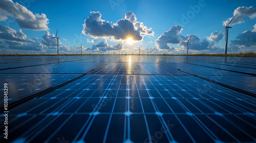 Solar photovoltaic panels in the sun