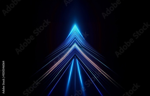 Abstract blue neon lines form a pointed shape against a black background.