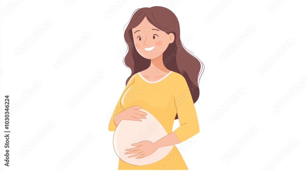 Pregnant woman smiling happily feeling her baby about to be born, touching her belly warm color minimalist abstract art Pregnant woman smiling happily feeling her baby about to be born, touching her belly warm color minimalist abstract art