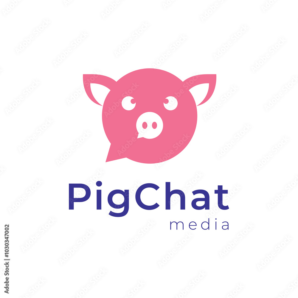 cute pig head with chat symbol logo design vector flat cute pig head with chat symbol logo design vector flat