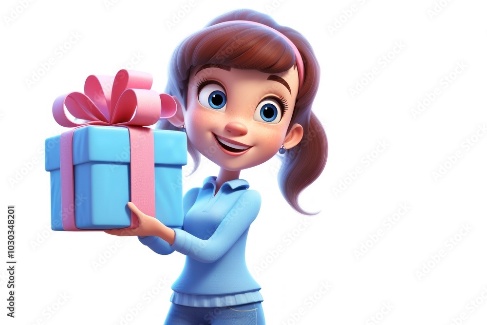 Girl holding gift box cartoon white background celebration. Girl holding gift box cartoon white background celebration.