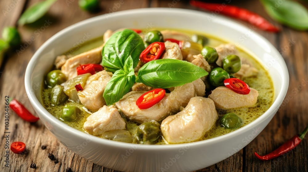 Close-up of Chicken Green Curry Dish Close-up of Chicken Green Curry Dish