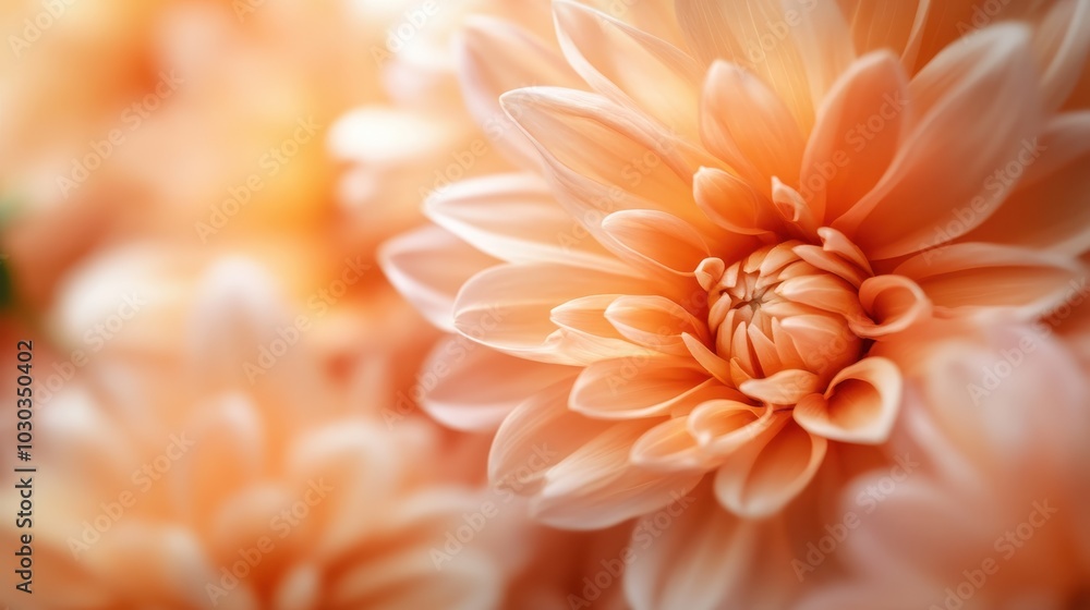 A soft peach dahlia in focus amid a blurred background, emphasizing its delicate petals and exuding an aura of elegance and timeless beauty. A soft peach dahlia in focus amid a blurred background, emphasizing its delicate petals and exuding an aura of elegance and timeless beauty.