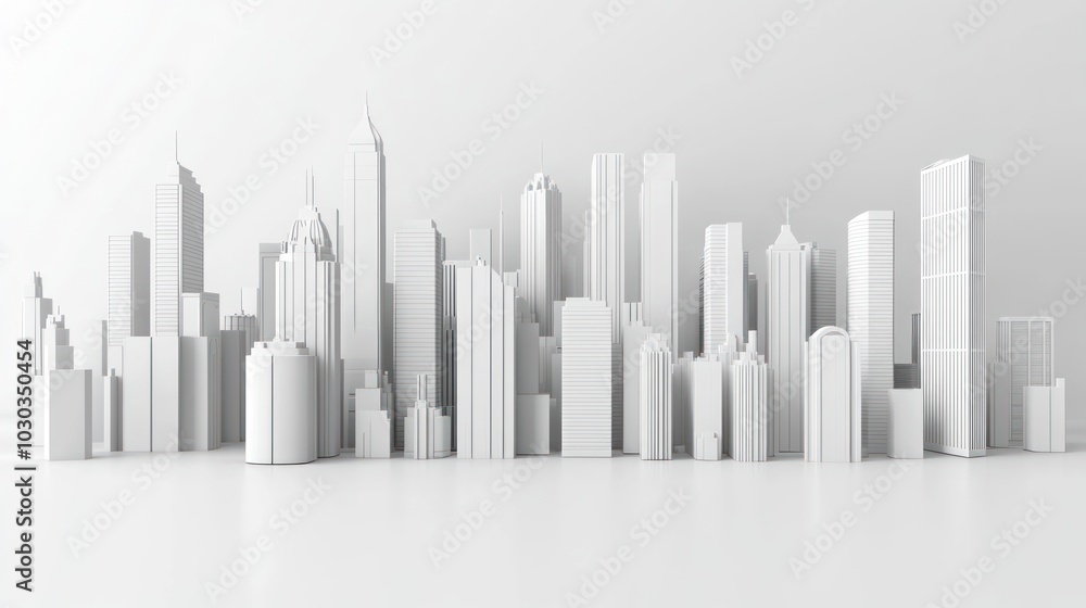 Obraz premium Abstract line art elements of modern buildings dominated by grayscale colors form a city skyline that is experiencing civilization and progress