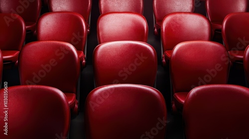 A close-up view of red leather seats in a theater highlighting their texture and arrangement, creating a sense of anticipation before the show begins. photo