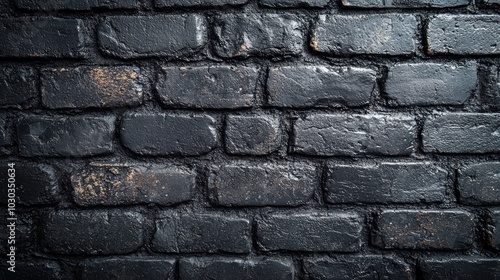 Dark black brick wall with rough texture and subtle weathering Generative AI