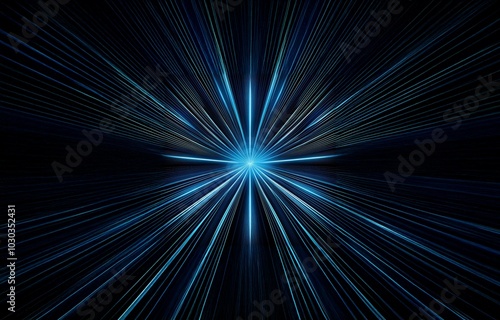 Blue lines radiate outward from a bright point of light against a black background.