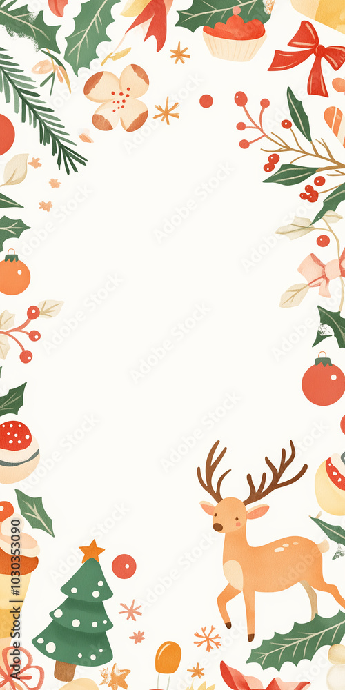 Whimsical holiday border with playful drawings and space for custom text
Whimsical holiday border with playful drawings and space for custom text