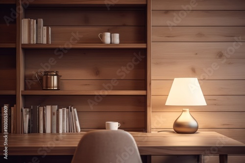 Cozy wooden room aesthetic furniture bookshelf bookcase.