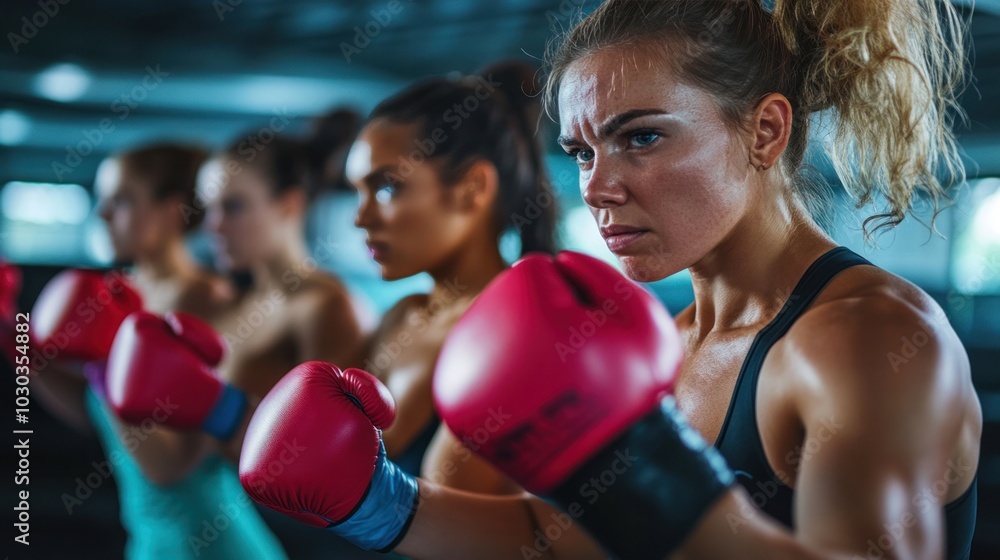 Women boxing as therapy, showing a therapeutic boxing session helping women release stress and build confidence Women boxing as therapy, showing a therapeutic boxing session helping women release stress and build confidence