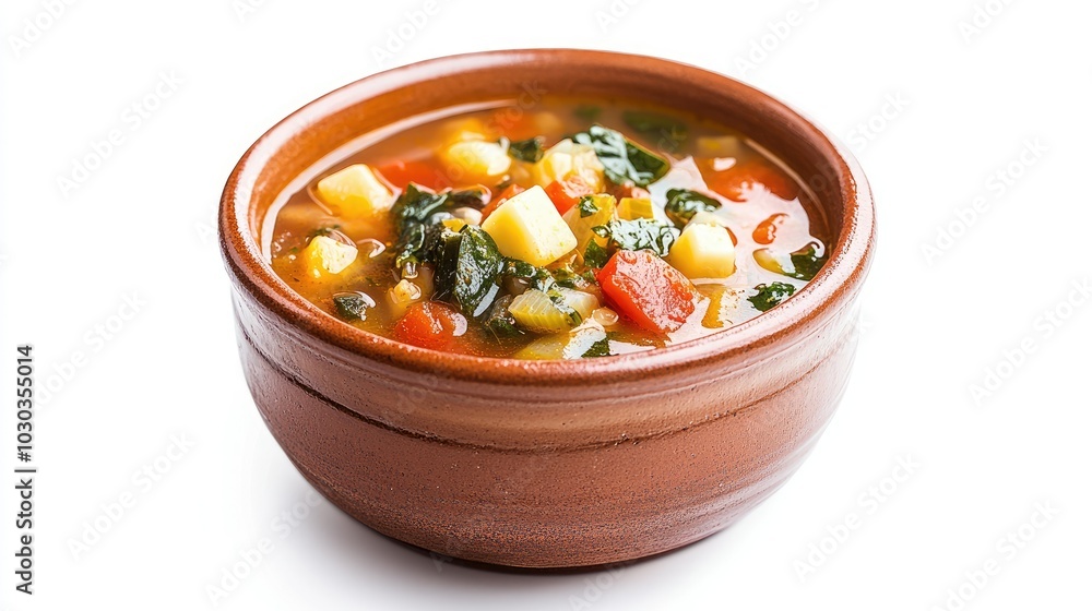 Rustic Terracotta Bowl of Minestrone Soup Rustic Terracotta Bowl of Minestrone Soup