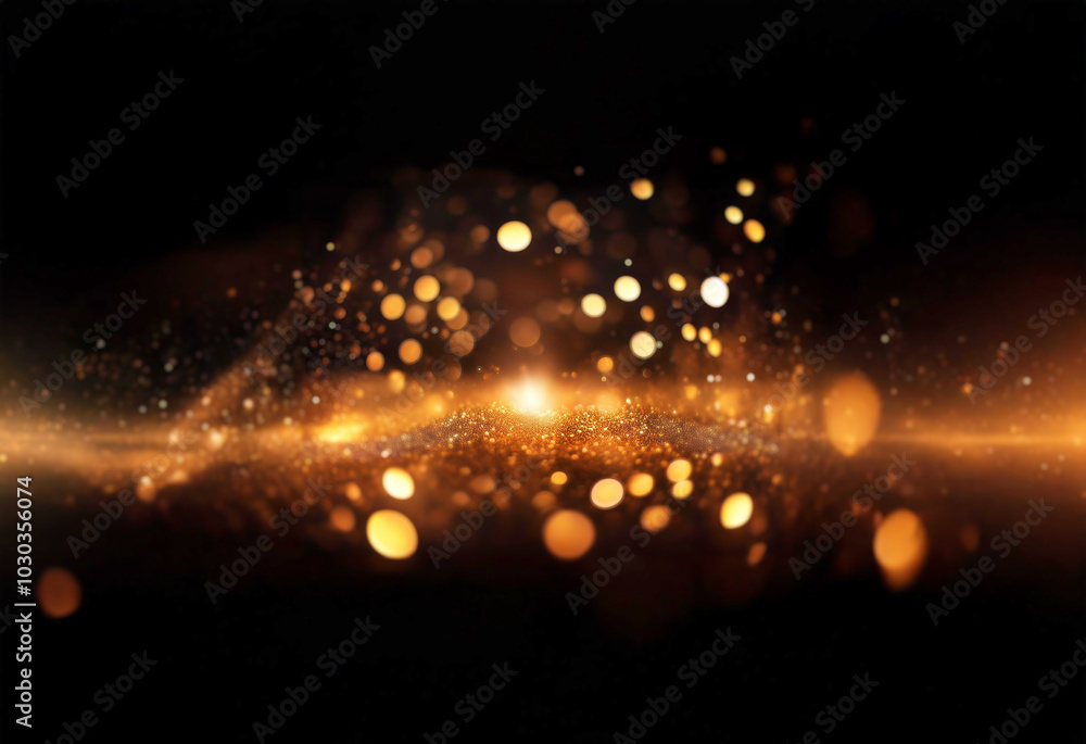 Golden glitter and bokeh lights on a dark background. Golden glitter and bokeh lights on a dark background.