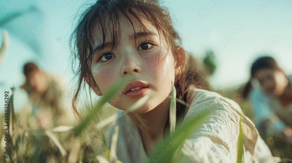 A child with an inquisitive gaze is captured in the outdoors, exploring the tall grasses, embodying a sense of wonder and discovery on a sunny day. A child with an inquisitive gaze is captured in the outdoors, exploring the tall grasses, embodying a sense of wonder and discovery on a sunny day.