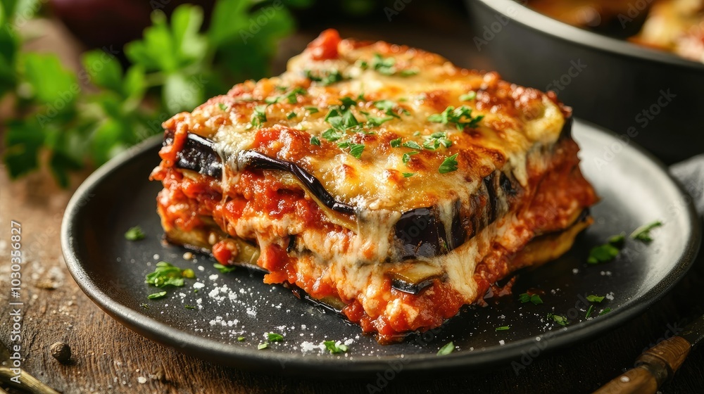 Delicious Eggplant Parmigiana Slice on a Plate