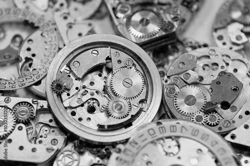 Clockwork details and parts, macro shot Clockwork details and parts, macro shot