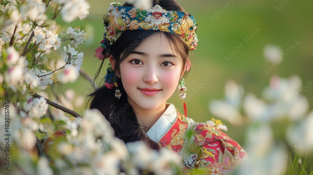 Young beauty in Mongolian cultural dress, with a candid smile ...