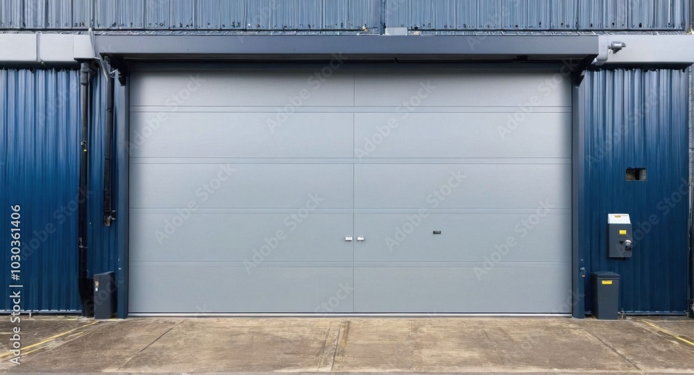 Roller door set against the backdrop of an expansive storage area. Roller door set against the backdrop of an expansive storage area.