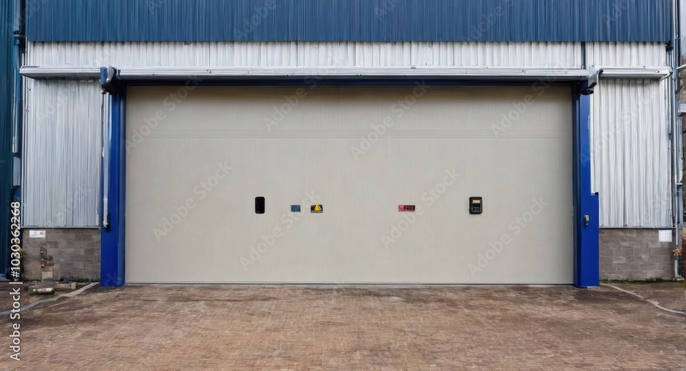 Roller door set against the backdrop of an expansive storage area. Roller door set against the backdrop of an expansive storage area.