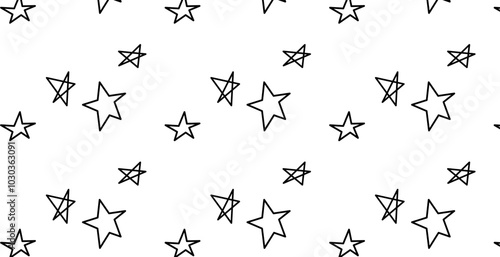 Simple Hand drawn star  seamless pattern with various size type and variant that isolated in white background. For wallpaper use. 
