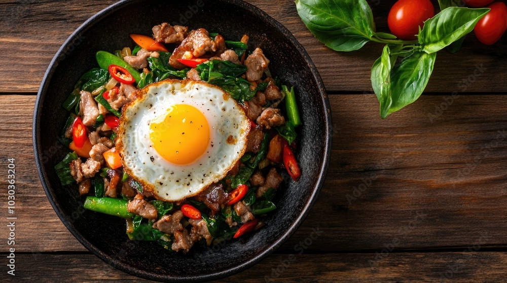 Enticing Thai Stir Fried Beef with Egg and Vegetables Enticing Thai Stir Fried Beef with Egg and Vegetables