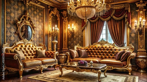 Gilded Glamor: Ornate, decadent, gold accents, velvet, silk, intricate patterns, opulent atmosphere photo