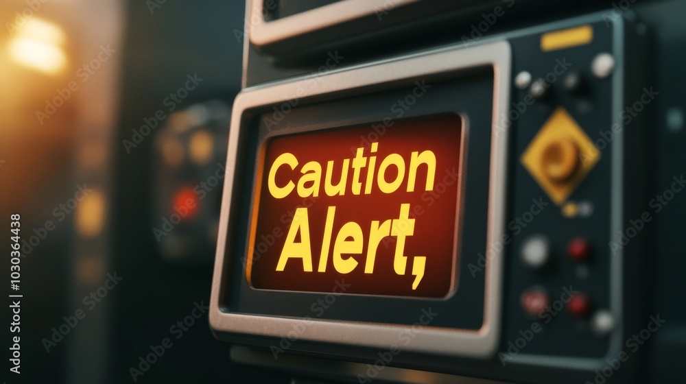 Obraz premium Caution alert sign on a control panel, emphasizing safety measures in technology.