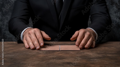 Businessman hands on desk, preparing for negotiation or discussion.