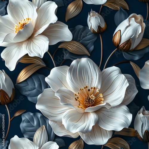 Design a Seamless Floral Pattern on a Uniform Dark Cyan Background