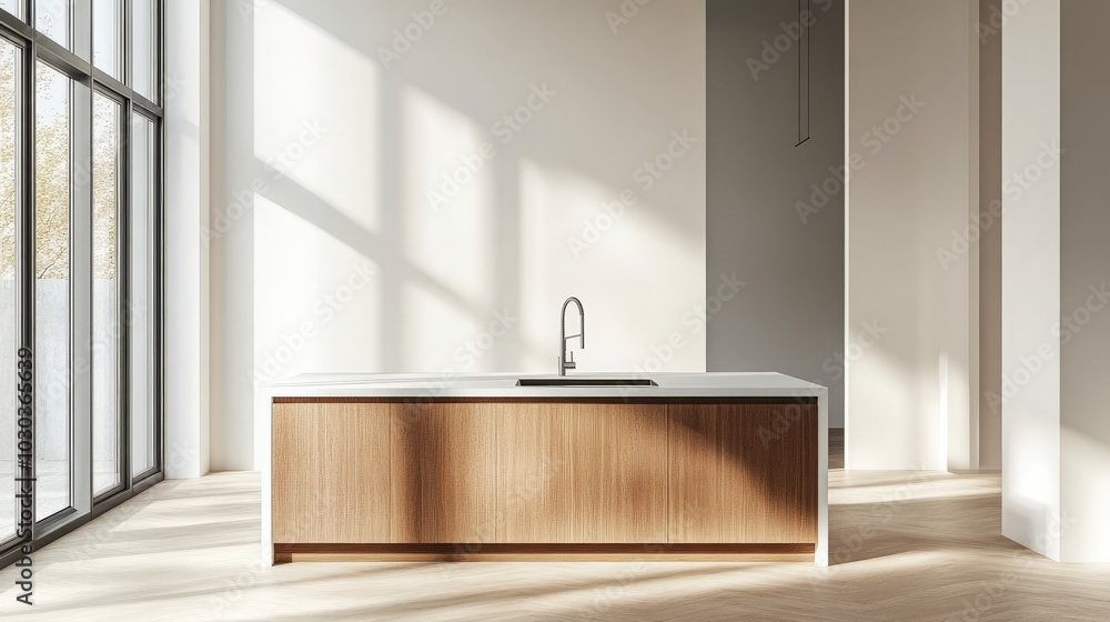 A well-appointed kitchen interior features a stylish cabinet, a modern sink, and a large window that brightens the space. A well-appointed kitchen interior features a stylish cabinet, a modern sink, and a large window that brightens the space.