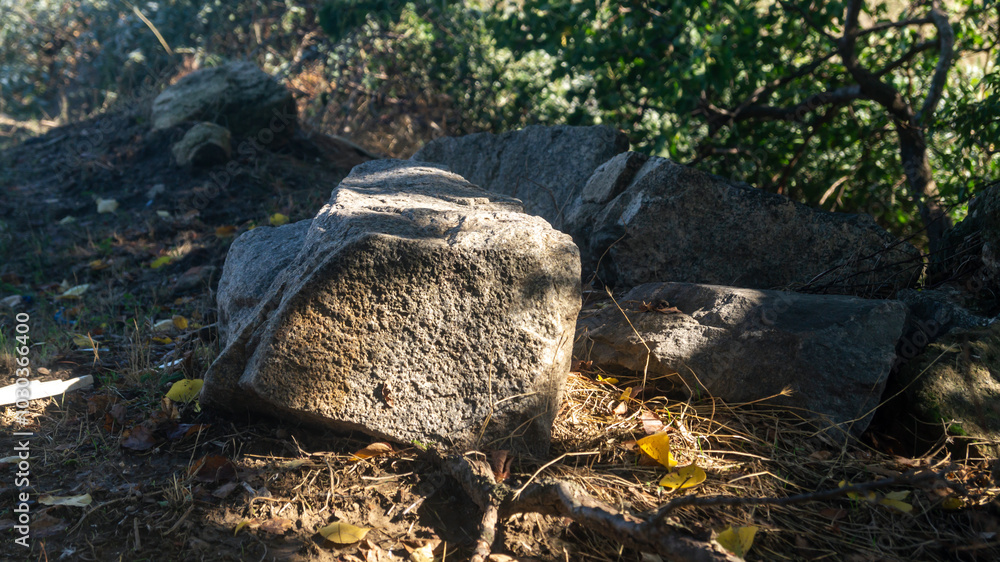 Obraz premium Part of the big stone is in the shade, and the other part is in the sunlight
