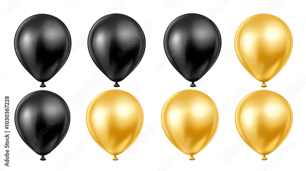 Gold and black colored balloons isolated on white background Gold and black colored balloons isolated on white background